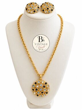 90s Vintage IVANA Pendant Necklace and Clip-On Earrings Set